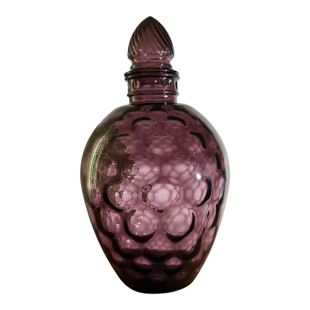 Vintage c. 1970 Wheaton Amethyst Reverse Honeycomb Glass Decanter w/ Stopper
